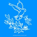 Vector blue background for International Day of peace. Concept illustration with dove of peace, olive branch. International Peace Royalty Free Stock Photo