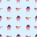 Vector blue background various red birds seamless pattern. Purple Finch, Seamless pattern background