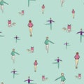 Vector Blue Ballet Dancers with leotard and shoes background pattern