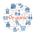 Vector blue banner of linear Organic farming Concept