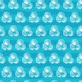 Vector blue beach waves shells seamless pattern background.