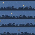 Vector Blue Bethlehem Skyline Silhouette Seamless Pattern Background