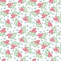 Vector blue butterflies garden pink flowers seamless pattern background