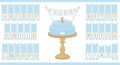 Vector blue cake on wooden table. Set of printable letters cupcake bunting. Mini flags can use for decoration prince party Royalty Free Stock Photo