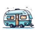 Vector of a blue camper trailer with an open door, perfect for your next adventure