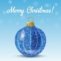 Vector blue christmas ball on snowflakes background Royalty Free Stock Photo