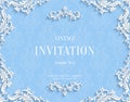 Vector Blue 3d Vintage Invitation Card with Floral Damask Pattern Royalty Free Stock Photo