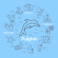 Vector blue dolphin and summer time vacation icons