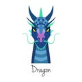 Vector blue dragon face isolated. Animal of Chinese zodiac symbol