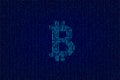 Vector blue dual code background with bitcoin sign.
