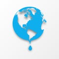 Vector blue earth globe with drop of water. Royalty Free Stock Photo