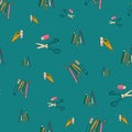 Vector Blue Felt Pens and colored pencils background pattern Royalty Free Stock Photo