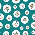 Vector Blue Felt Pens and colored pencils with circles background pattern Royalty Free Stock Photo