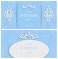 Vector Blue Floral 3d Background. Template for Christmas and Invitation Cards Royalty Free Stock Photo