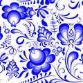 Vector blue floral seamless pattern in russian style gzhel Royalty Free Stock Photo