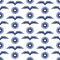 Vector blue flowers leaves wings seamless pattern