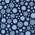 Vector Blue Flowers Scattered on a Dark Blue Background. Background for textiles, cards, manufacturing, wallpapers