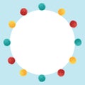 Vector Blue Frame Vibrant Birthday Party Pom Poms Circle Set and Round Backdrop Background. Great for handmade cards