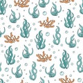 Vector Blue Freen Seaweed Texture Seamless Pattern Background.