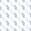 Vector Blue Gouache Textured Leaves Grid Seamless Pattern