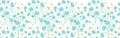 Vector blue green blooming trees and flying butterflies horizontal seamless repeat pattern background border. Great for Royalty Free Stock Photo