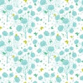 Vector blue green blooming trees and flying butterflies seamless repeat pattern Royalty Free Stock Photo