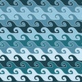 Vector blue green waves lines seamless pattern print background. Royalty Free Stock Photo