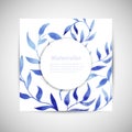 Vector blue gzhel watercolor leaf pattern template