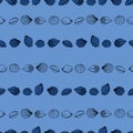 Vector Blue horizontal Seashells Doodle background pattern