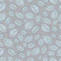 Vector blue leafs on grey seamless pattern print background. Royalty Free Stock Photo