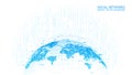 Vector background. Light blue map of planet Earth with social icons. Global Internet. Technology and telecommunications.