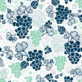 Vector Blue and Mint Green Grapevines Fruit Repeat Seamless Pattern Background. Can Be Used For Winde Tasting stationery Royalty Free Stock Photo