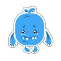 Vector blue monster with sad emotion - tears in eyes - for messenger, sticker, social media, animation, comic, newsletter, poster