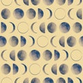 Vector blue moon phases yellow seamless pattern Royalty Free Stock Photo