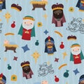 Vector Blue Nativity Three Wise Men Seamless Pattern Background