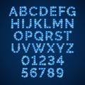 Vector blue neon lamp alphabet, font for movie, cinema and circus signs Royalty Free Stock Photo