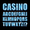 Vector blue neon lamp letters font show casino or theather