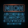 Vector blue neon lamp letters font show vegas light sign theather