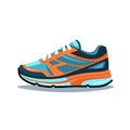 Vector of a blue and orange shoe with a white sole icon