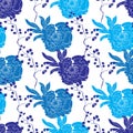 Vector Blue Oriental Kimono Peony Seamless Pattern