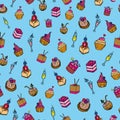 Vector Blue Party Foods and Drinks background pattern Royalty Free Stock Photo