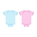 Vector Blue and Pink Blank Baby Bodysuit Template, Mock-up Closeup Isolated on White. Body children, baby shirt, onesie.