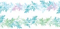 Vector blue pink tropical leaves summer horizontal seamless pattern