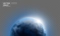 Vector blue planet Earth with sunrise in space isolated on transparent background. Blue globe illustration. Sciense astronomy Royalty Free Stock Photo