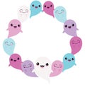 Vector Blue Purple Ghost Friends Circle Wreath