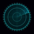 Vector blue radar screen. Military search system. Futuristic HUD radar display. Futuristic HUD interface. Royalty Free Stock Photo