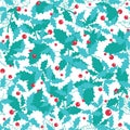 Vector blue, red holly berry holiday seamless pattern background. Great for winter themed packaging, giftwrap, gifts