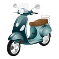 Vector blue retro scooter, flat style side view. Moped for delivery, scooter for tourism. Economical and ecological city transport Royalty Free Stock Photo