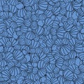 Vector Blue Scallops and conchs Seashells Doodle background pattern
