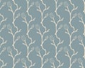 Vector Blue Seamless Pattern with Drawn Cherry Flower Buds